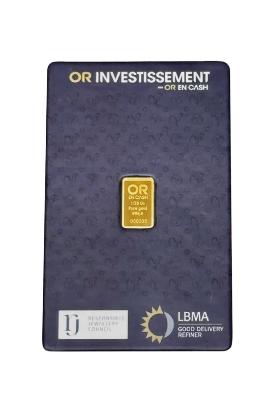Lingot Or 1/20 once (1,55 gramme) OR EN CASH